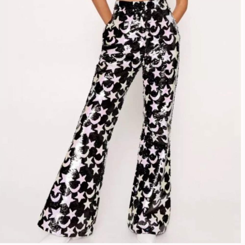 Nasty Gal Sun & Moons Sequin flare pants - Picture 2 of 6